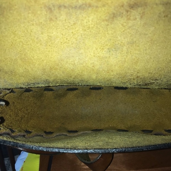 Vintage 70s Style Leather Tooled Painted Saddle Bag Florals Butterfly Shoulder - Picture 7 of 14